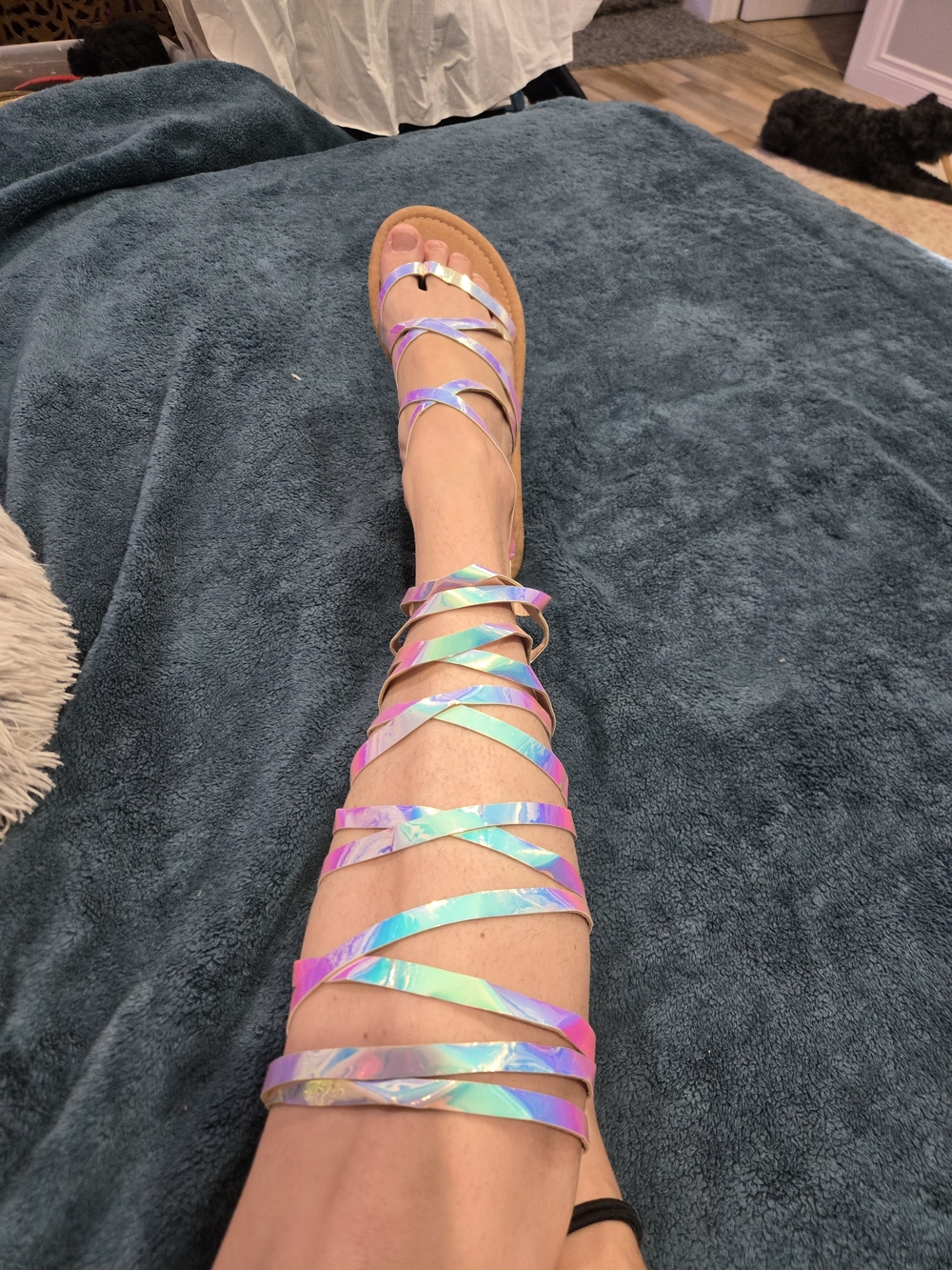 Iridescent Multicolor Lace-Up Gladiator Sandals for Women